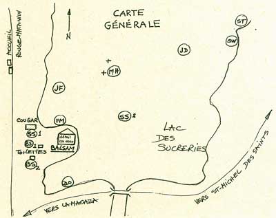 map showing location of installations and performances on and around Lac Sucreries