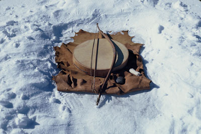 drum and skins on snow