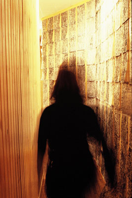 blurred woman in corridor